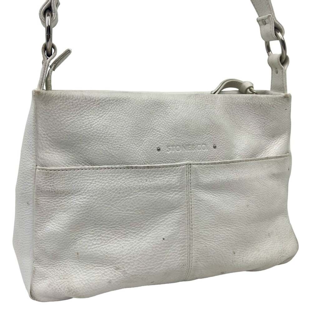 STONE & CO MOUNTAIN White Genuine Leather Shoulder Bag Purse Handbag Tote